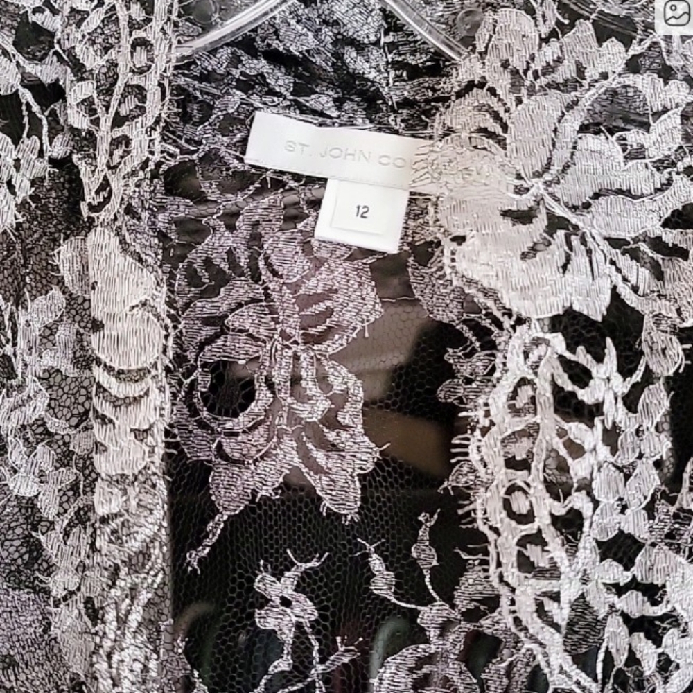Elegant St. John Couture Black and Gray Lace Blouse Size 12 - Picture 4 of 5